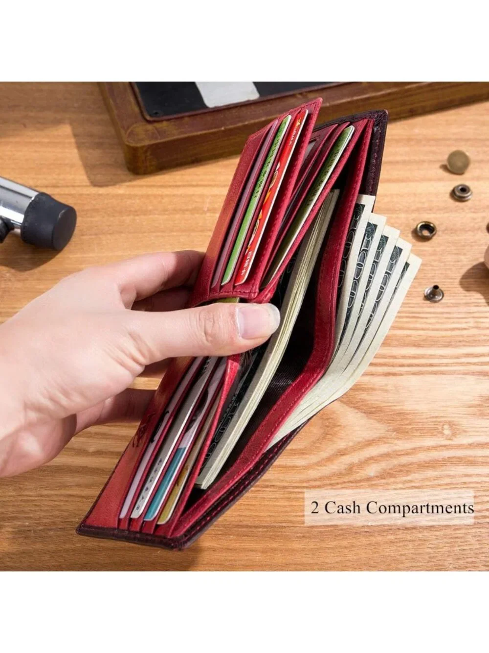 Genuine Leather RFID Wallet for Men, Slim Design, Stylish Crimson Color